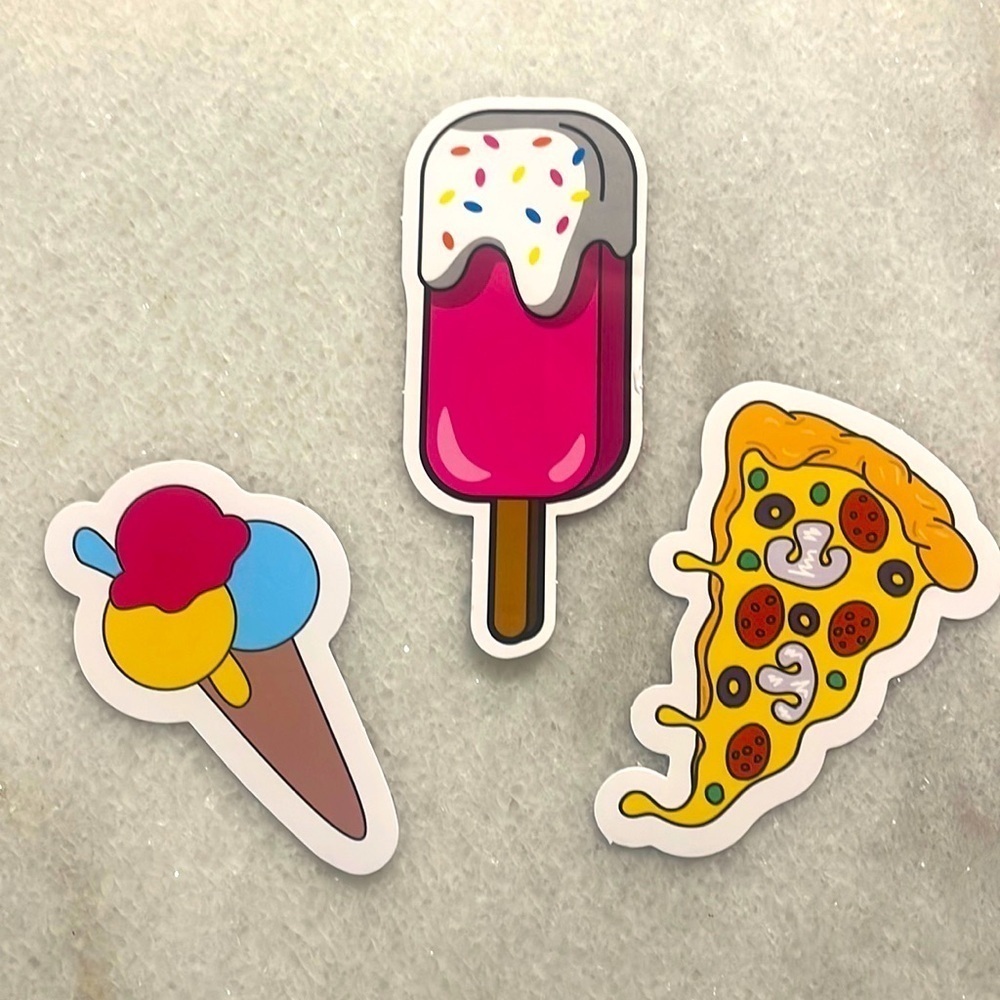 Stickers Foodies pizza ice cream popsicle vinyl stickers New Set of 3